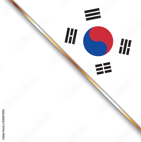 banner with flag of South Korea, corner banner with gold frame