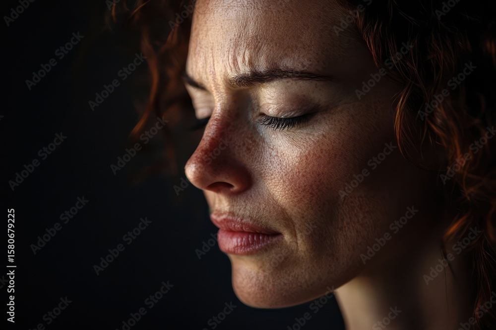 Obraz premium Crying Woman Expressing Deep Emotion Close-Up