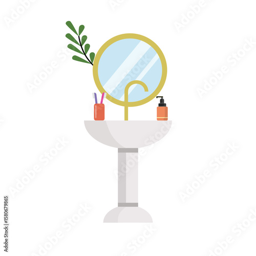 Luxury washbasin. Modern washbowl. Hotel washbasin. Bathroom equipment. Wash room. Washstand illustration