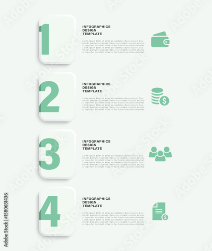4 steps vertical vector 3d infographic design with icons and text. Clean infographic layout for presentation slides