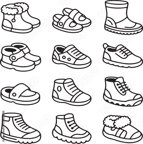 "Footwear Variety: A Clean Line Icon Collection"