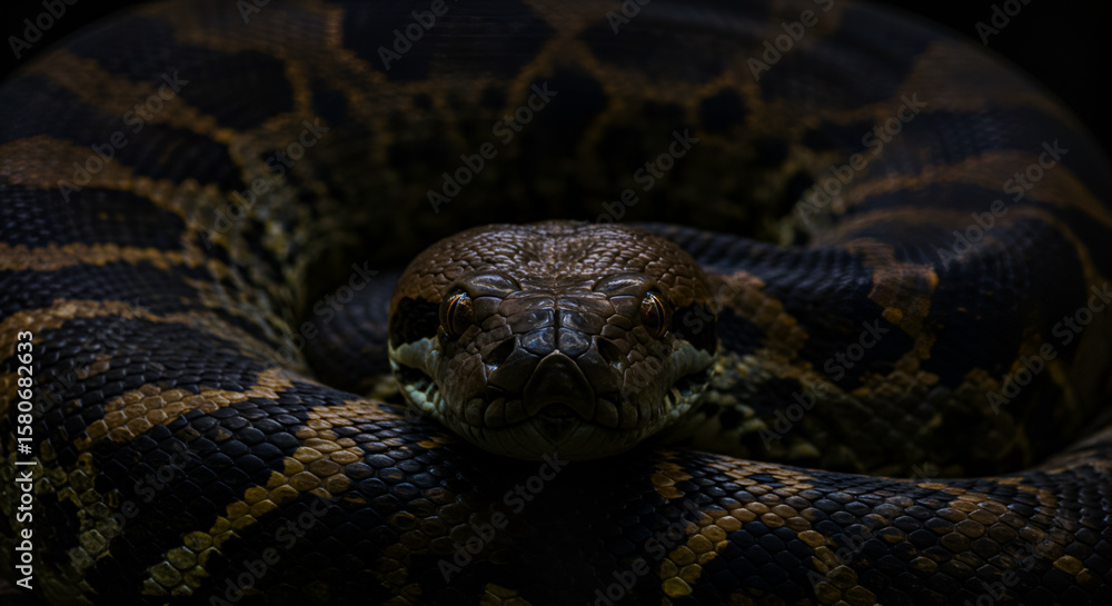 Obraz premium Snake Portrait, Dark and Coiled