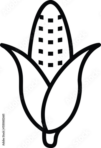 Corn on the Cob with Husk Icon Vector Line Art Vegetable