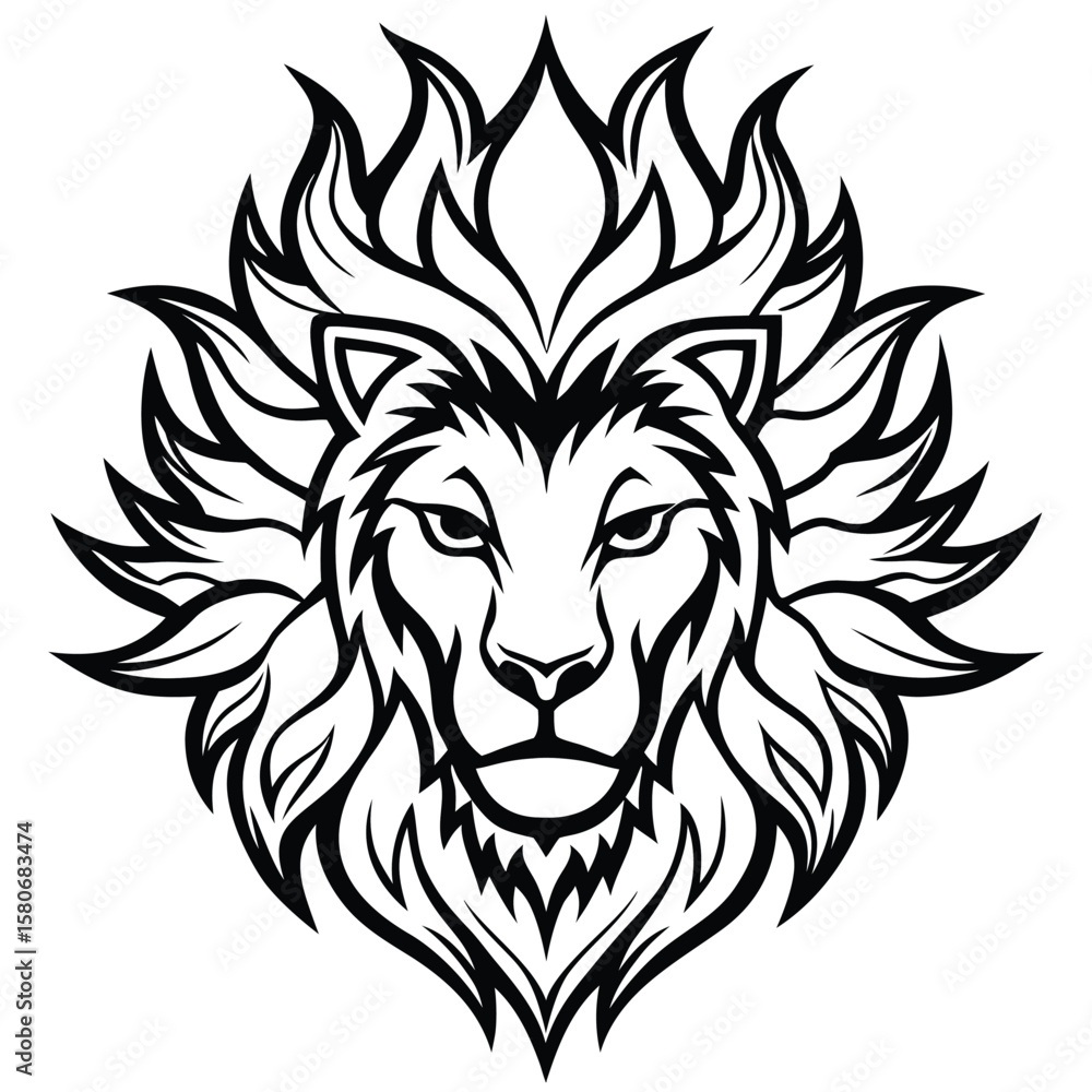 Obraz premium Powerful black silhouette of a roaring lion head, perfect for a tribal tattoo, wild animal mascot, or detailed vector illustration