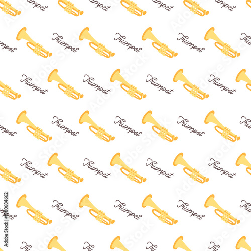 Seamless Yellow Jazz Trumpet Musical Brass Pattern. Ideal for musicians, jazz lovers, and creative designers looking for a unique musical pattern.