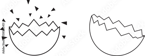 Abstract illustration of a cracked eggshell with scattered fragments on a white background
