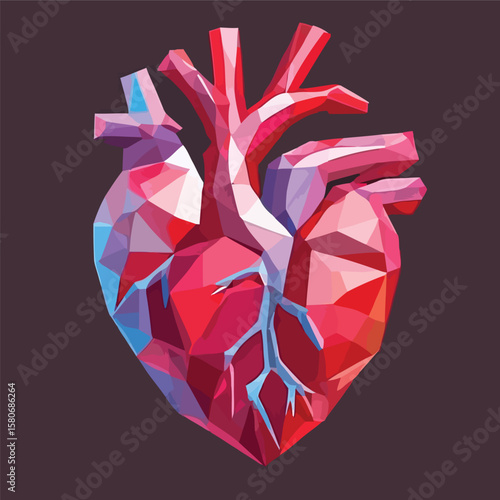 Geometric Heart Abstract Polygonal Design for Medical Illustration and Anatomical Concepts