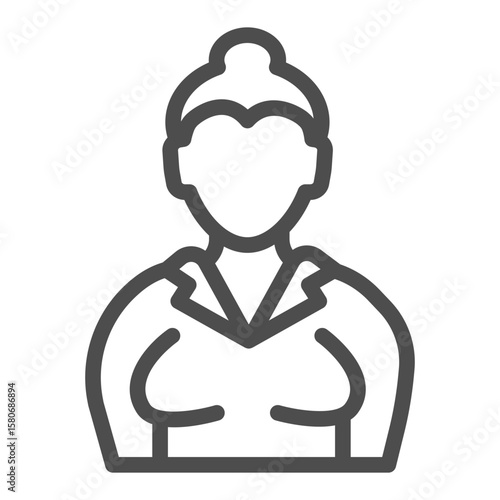 Chinese woman avatar line icon, sewing theme concept. Vector graphics. Grandmother with knitting hobby, elderly sign on white background, outline style icon for mobile or web design.