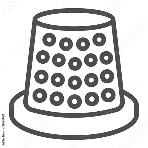 Sewing cap for finger line icon, sewing tools concept. Vector graphics. Steel thimble with needle holes, accessory sign on white background, outline style icon for mobile or web design.