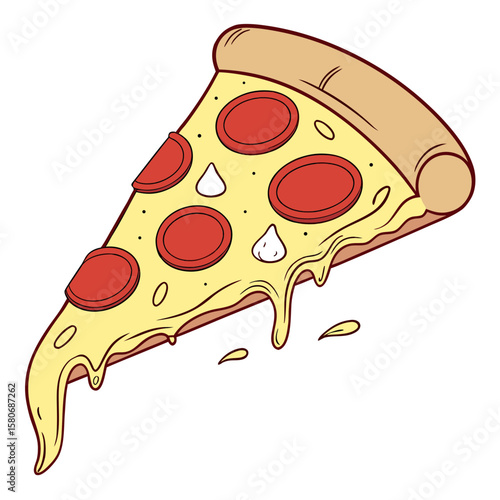 A mouthwatering slice of pepperoni pizza with melted cheese vector art