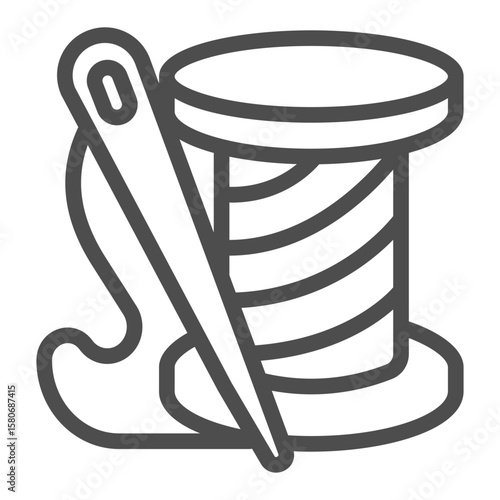 Spool of thread with needle line icon, sewing tools concept. Vector graphics. Needle ang reel, handmade accessory sign sign on white background, outline style icon for mobile or web design.