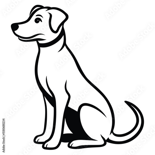 Alert dog sitting patiently with a collar silhouette