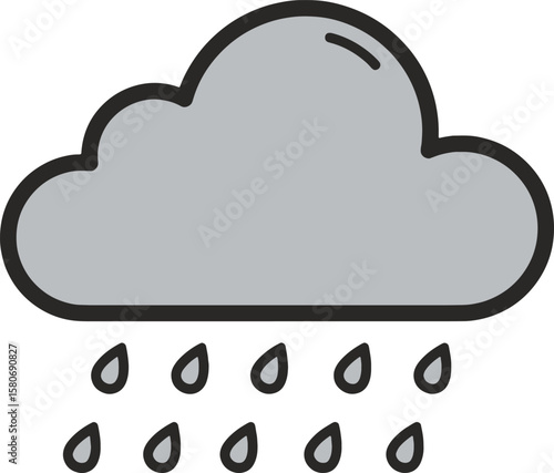 Rainy Cloud Icon: Simple Line Art