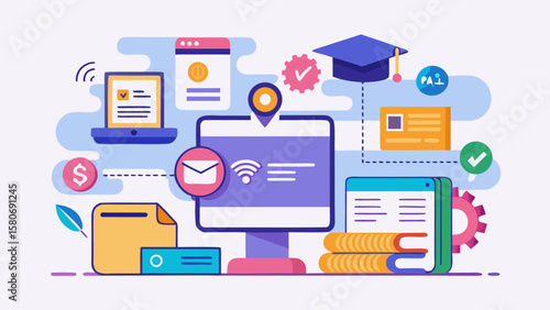 Paying for online courses or learning apps illustration for modern finance app