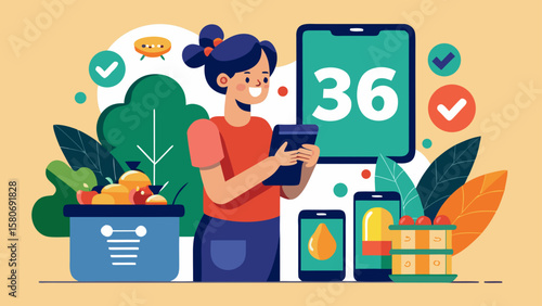 Person paying for groceries via phone scan illustration for modern finance app
