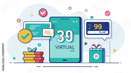 Virtual marketplace payment finalization scre illustration for modern finance app