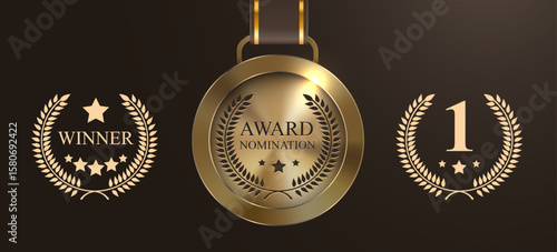 Realistic gold medal mockup. Design winner golden medal prize. Winner award medal. Vector illustration
