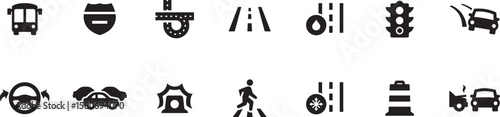 Pedestrian and Road Safety Icon Set – Walk, Crosswalk, Safety, Road, People, Path, Caution, Traffic, Transport, Public, Urban, Warning, Movement, City, Icon