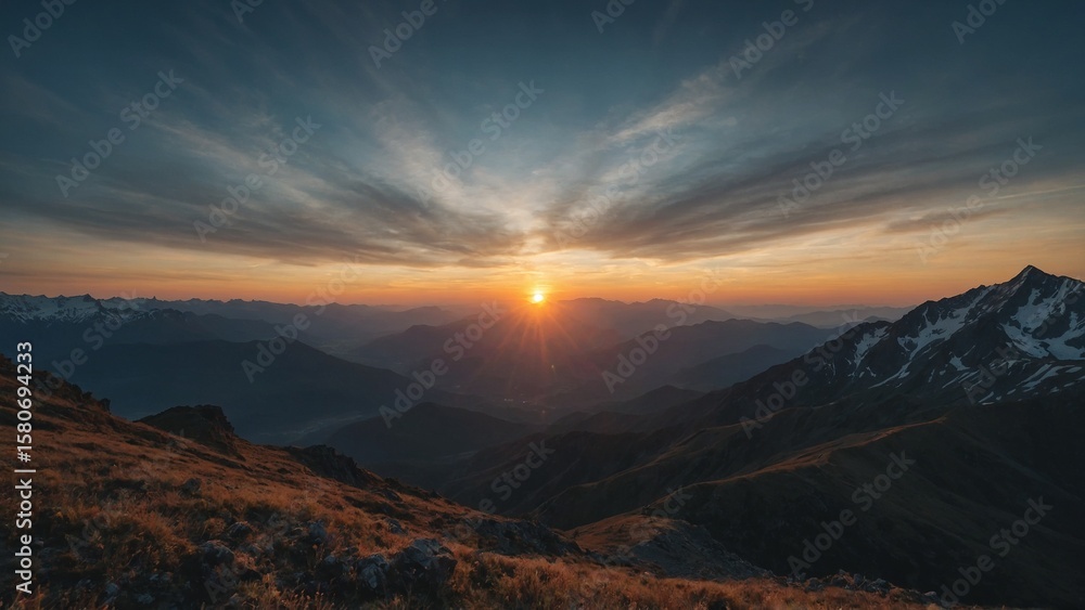 Obraz premium Time lapse of beautiful sunrise over mountain