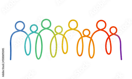 Colorful abstract line art diversity and inclusion of people groups isolated on transparent background