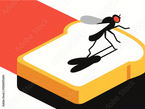 a fly really enjoys walking on the edge of toast.