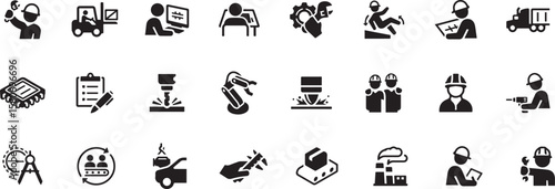 Office Desk and Workstation Icon Set – Chair, Furniture, Workplace, Interior, Table, Job, Office, Business, Setup, Work, Laptop, Sitting, Admin, Space, Icon