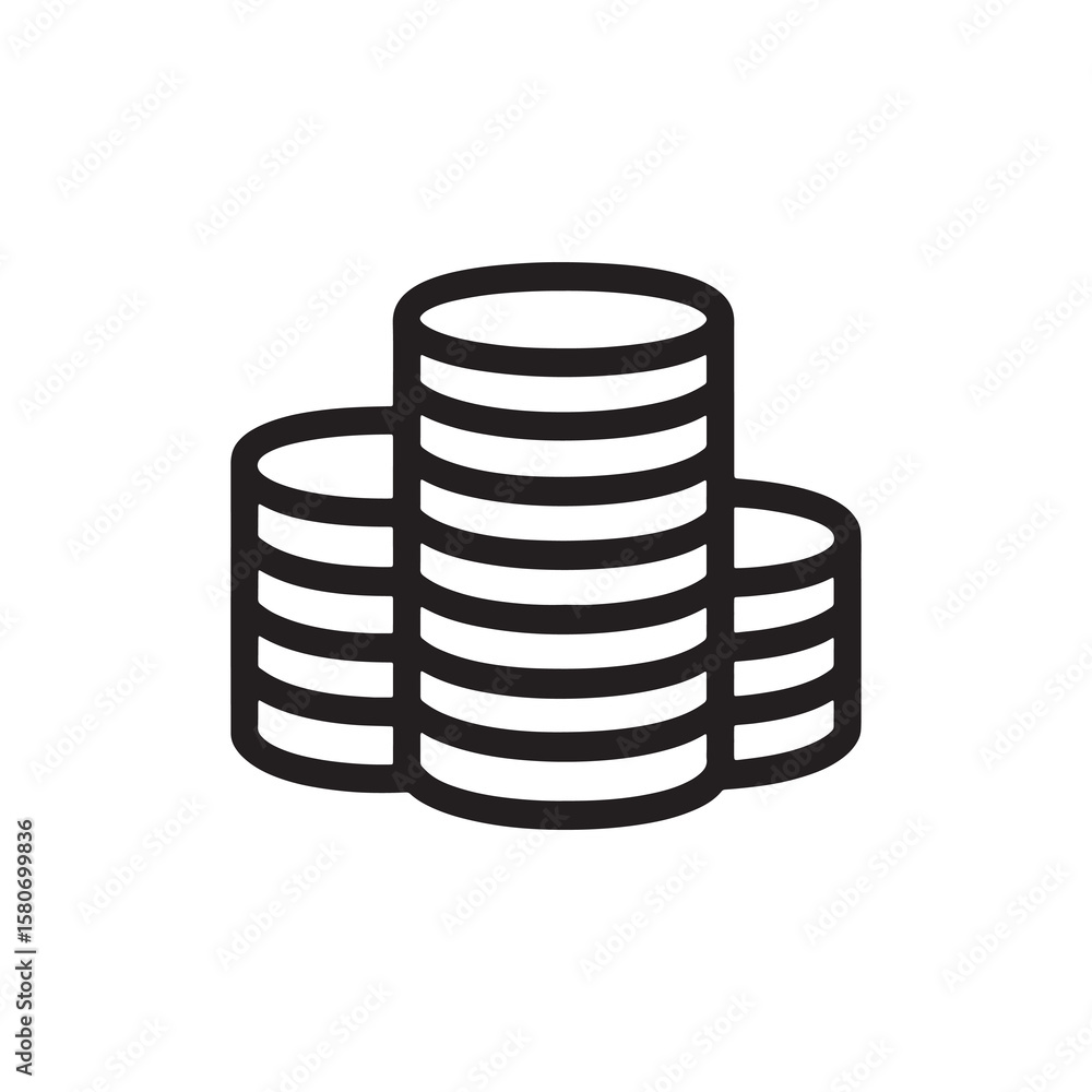 Money Coins Stack Icon Black Line Financial Vector Symbol Money Coins Stack Icon Black Line Financial Vector Symbol