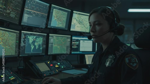 Dispatcher manages critical communications in a fire department control room at night