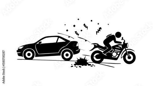 Car motorcycle accident vector illustration collision crash insurance claim safety awareness graphic design