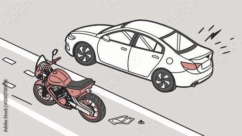 Motorcycle accident with car on road illustration for safety and insurance claim information purposes today
