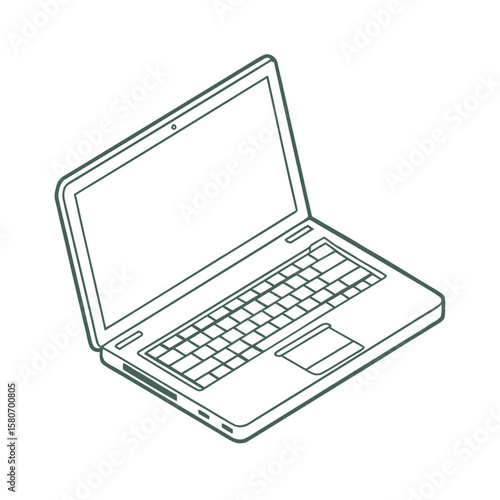 Open laptop computer with keyboard and screen technology device
