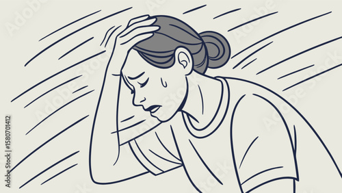 Woman experiencing headache migraine stress or anxiety illustration vector graphic design template image stock