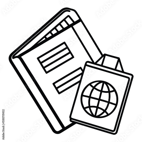 black and white passport and notebook clip art preview