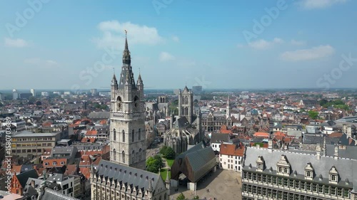 Exploring the stunning aerial view of St Bavs Episcopal Church in Ghent, Belgium amidst the city's beautiful architecture