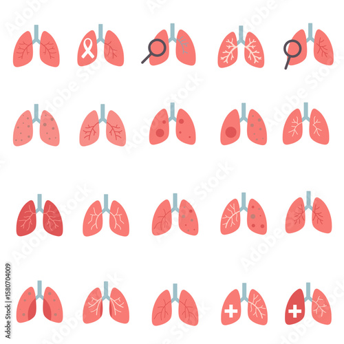 Human Lung Flat Vector Set Illustration