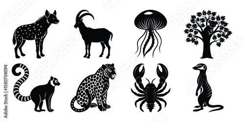 Animal silhouettes are displayed against a clean white background