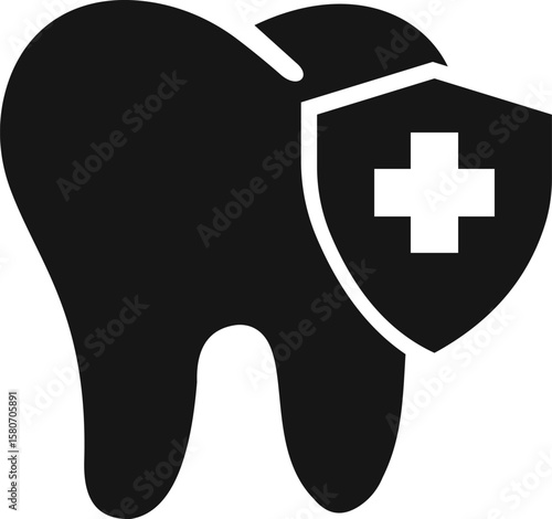 Medical Oral Care. Dental Insurance Glyph Pictogram. Teeth Protection and Hygiene Silhouette Icon. Tooth Defense. Dental Treatment Solid Sign. Dentistry Symbol in trendy style
