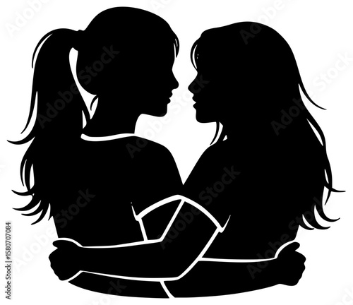 family illustration happy silhouette girl logo cute icon friendship outline sister together sisters love hug siblings matching female joy shape people vector graphic background