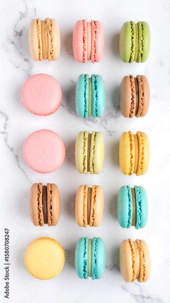 Obraz premium Colorful macarons arranged on marble (2)