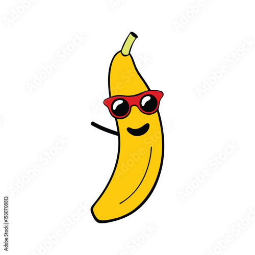 funny banana with black shades and curly red straw