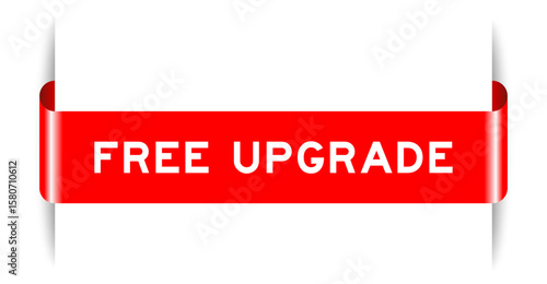 Red color inserted label banner with word free upgrade on white background