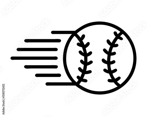 Fast moving baseball icon silhouette with motion lines