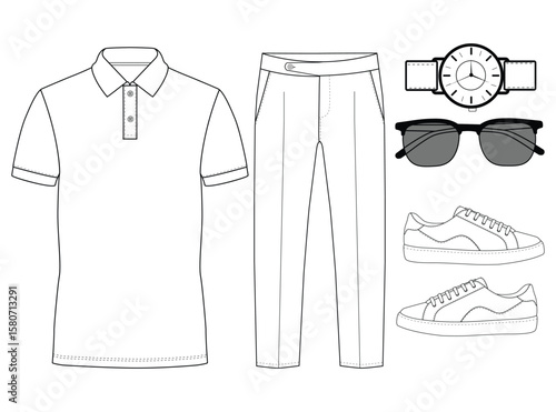 men's polo shirt casual wear outfit vector illustration