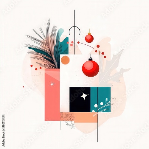 Isolated flat lay of abstract holiday elements in a modern vector style with soft shadows and ample negative space