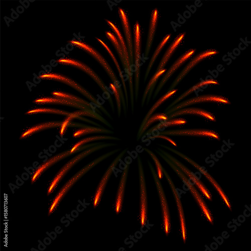 Vector realistic salute with red glowing splashes with particles.