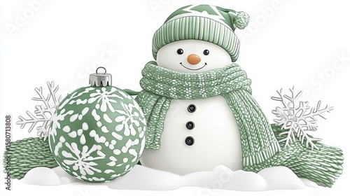 Sage Green Snowman Winter Ornament