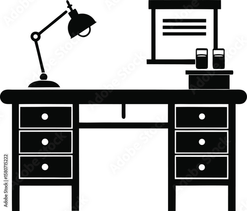 office desk outline silhouette vector