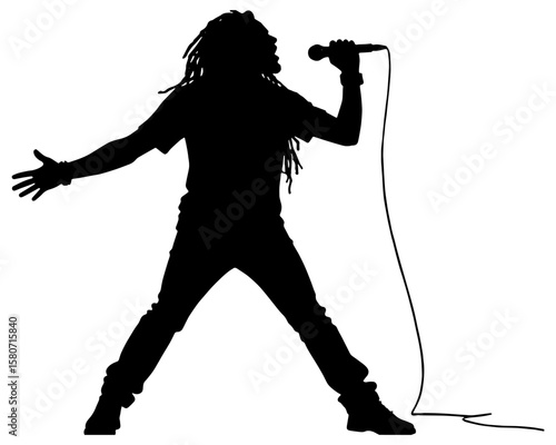 Male reggae singer singing with a microphone, isolated 