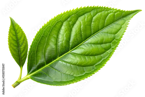 Green tea leaf isolated top view on transparent surface PNG transparent background