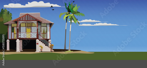A nostalgic traditional wooden Malay style village( kampung) house in Malaysia.